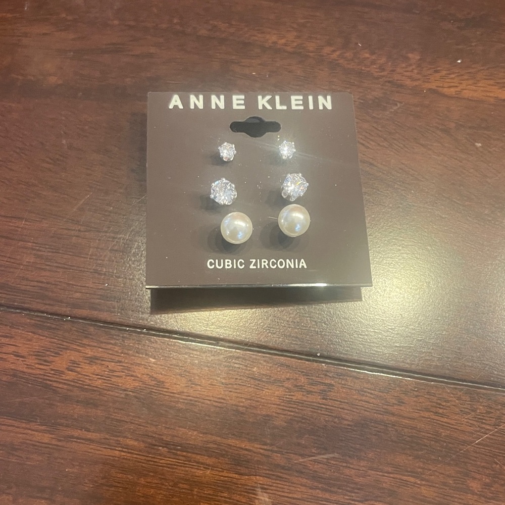 NWT Anne Klein set of 3 pairs of earrings, 1 pair pearl, 2 pairs cubic zirconia